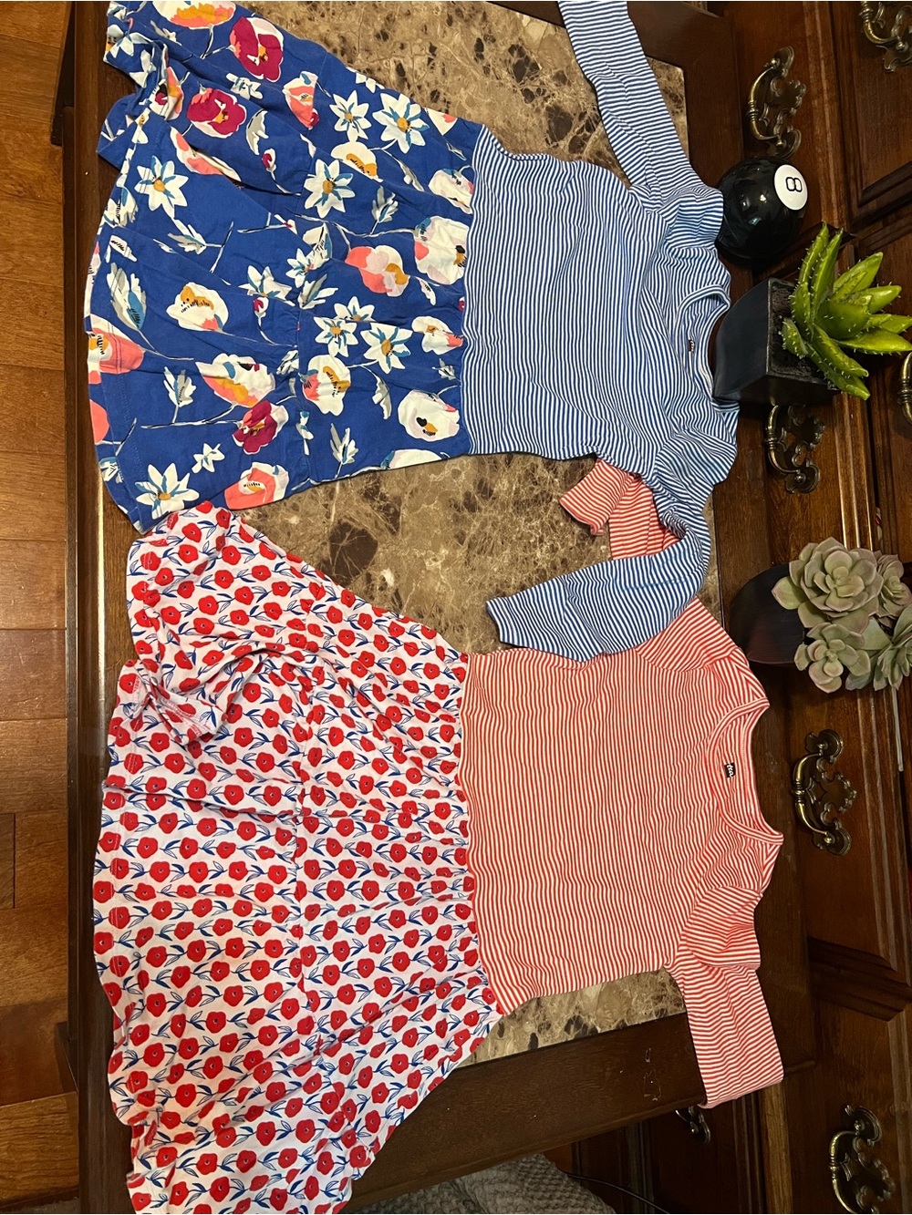 Tea Collection Blue Floral & Red Stripe Matching Dresses